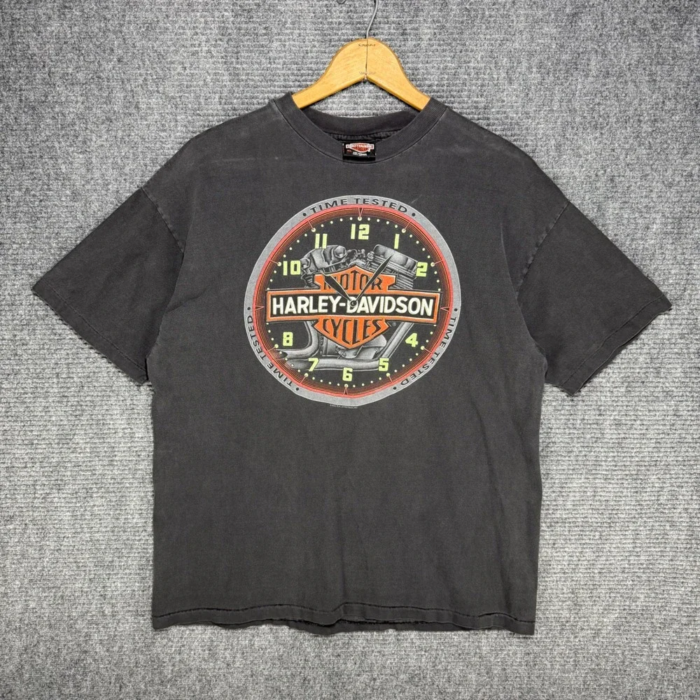 Vintage 90s Harley Davidson Watch Time Clock Single Stitch T-Shirt Tulsa OK XL